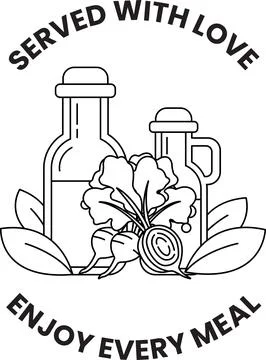 A black and white image of two bottles of oil and a leafy green vegetable Stock Illustration