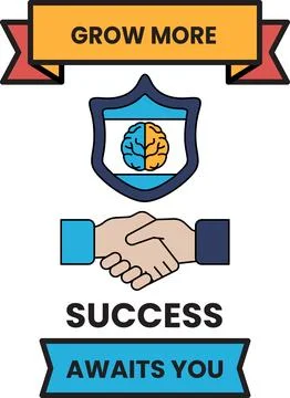 A black and white image of two hands shaking with the words Grow More Succe.. Stock Illustration