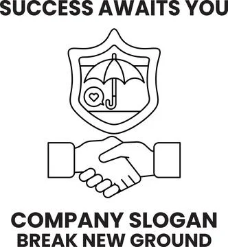 A black and white image of two hands shaking with a shield in the background Stock Illustration