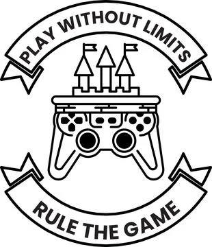 A black and white image of a video game controller with the words "play witho Stock Illustration