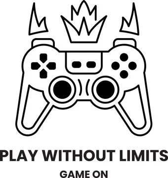 A black and white image of a video game controller with the words play with.. Stock Illustration