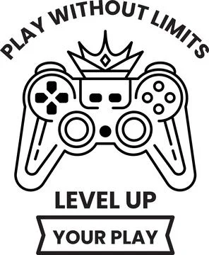 A black and white image of a video game controller with the words "play witho Stock Illustration