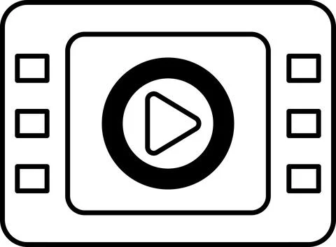 A black and white image of a video player with a play button Stock Illustration