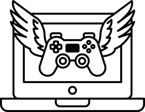 A black and white image of a video game controller with wings on it Stock Illustration