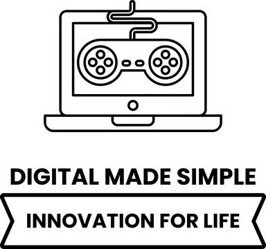 A black and white image of a video game controller with the words digital m.. Stock Illustration