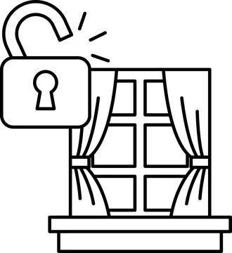 A black and white image of a window with a lock on it Ilustración de archivo