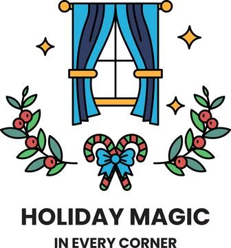 A black and white image of a window with a wreath and a bow on it Stock Illustration