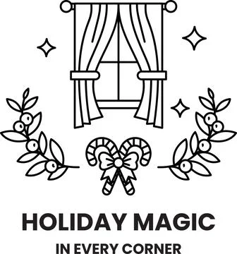A black and white image of a window with a wreath and a bow on it Stock Illustration