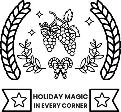 A black and white image of a wreath with grapes Stock Illustration