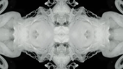 Black and white ink clouds form a mirrored kaleidoscope pattern Stock Footage 338109961