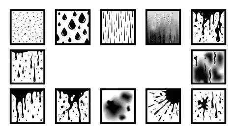 Black and white ink splatter liquid drop and rain texture patterns collection Stock Illustration
