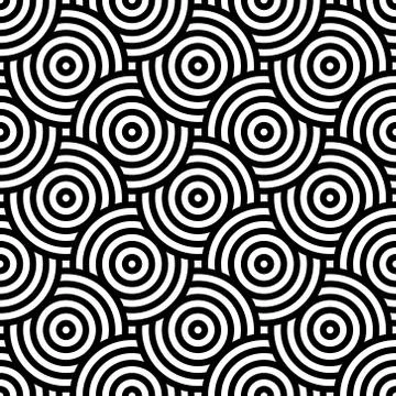 Black and white intersecting repeating circles pattern. Japanese style seamless Stock Illustration