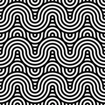 Black and white intersecting repeating circles pattern. seamless background Illustrazione stock