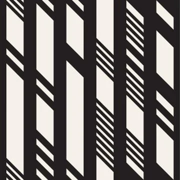 Black and White Irregular Dashed Lines Pattern. Abstract Vector Seamless Stock Illustration