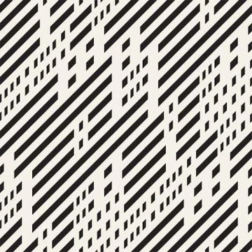 Black and White Irregular Dashed Lines Pattern. Abstract Vector Seamless イラスト素材