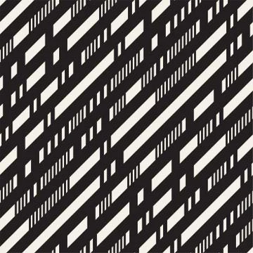 Black and White Irregular Dashed Lines Pattern. Abstract Vector Seamless Stock Illustration