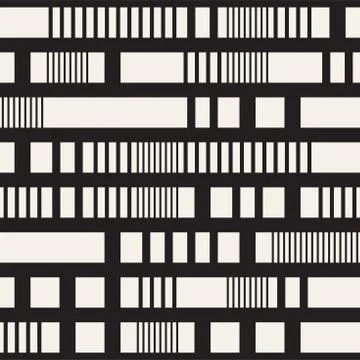Black and White Irregular Dashed Lines Pattern. Abstract Vector Seamless イラスト素材