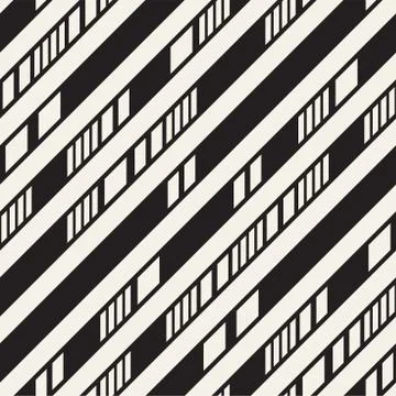 Black and White Irregular Dashed Lines Pattern. Abstract Vector Seamless イラスト素材