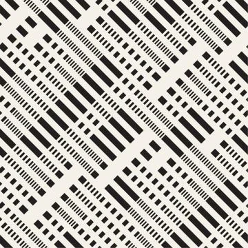 Black and White Irregular Dashed Lines Pattern. Abstract Vector Seamless イラスト素材