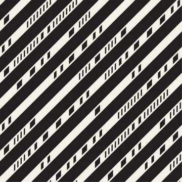 Black and White Irregular Dashed Lines Pattern. Abstract Vector Seamless イラスト素材