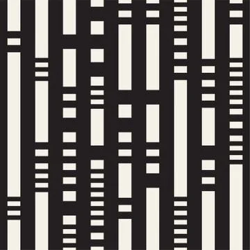 Black and White Irregular Dashed Lines Pattern. Abstract Vector Seamless Stock Illustration