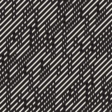 Black and White Irregular Dashed Lines Pattern. Abstract Vector Seamless Stock Illustration
