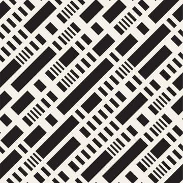 Black and White Irregular Dashed Lines Pattern. Abstract Vector Seamless イラスト素材