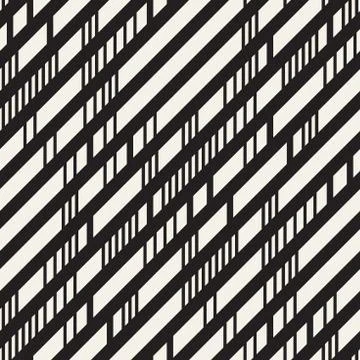 Black and White Irregular Dashed Lines Pattern. Abstract Vector Seamless Stock Illustration
