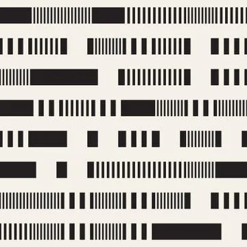 Black and White Irregular Dashed Lines Pattern. Abstract Vector Seamless Stock Illustration