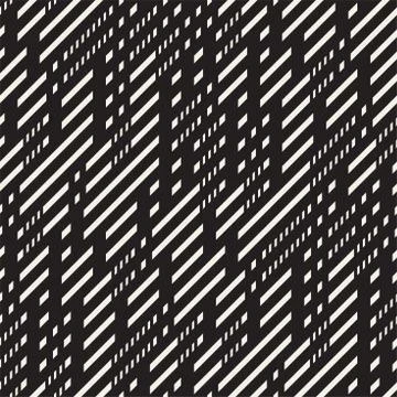 Black and White Irregular Dashed Lines Pattern. Abstract Vector Seamless イラスト素材