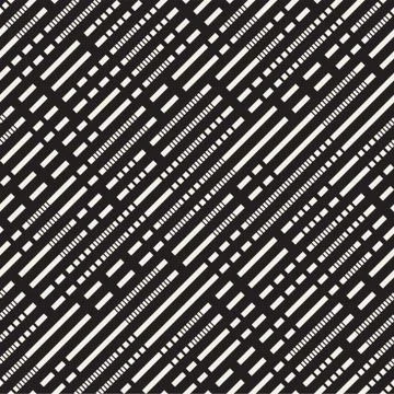 Black and White Irregular Dashed Lines Pattern. Abstract Vector Seamless イラスト素材