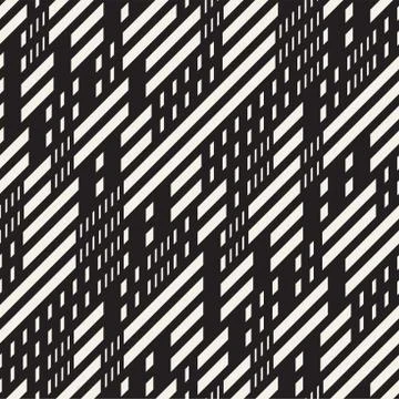 Black and White Irregular Dashed Lines Pattern. Abstract Vector Seamless Stock Illustration