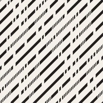 Black and White Irregular Dashed Lines Pattern. Abstract Vector Seamless Stock Illustration