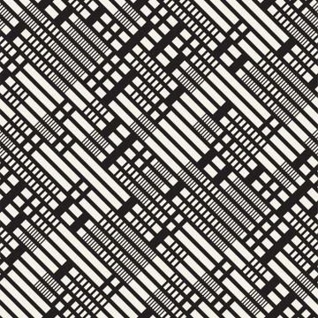 Black and White Irregular Dashed Lines Pattern. Abstract Vector Seamless Ba.. イラスト素材