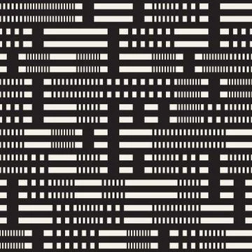 Black and White Irregular Dashed Lines Pattern. Abstract Vector Seamless Ba.. Stock Illustration