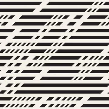 Black and White Irregular Dashed Lines Pattern. Abstract Vector Seamless Ba.. Stock Illustration