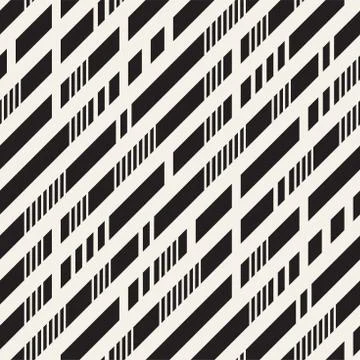 Black and White Irregular Dashed Lines Pattern. Abstract Vector Seamless Ba.. イラスト素材