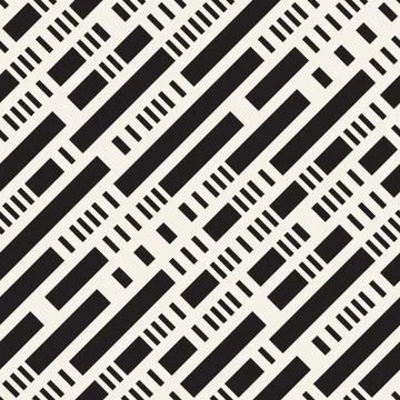 Black and White Irregular Dashed Lines Pattern. Abstract Vector Seamless Ba.. Stock Illustration