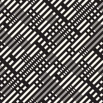 Black and White Irregular Dashed Lines Pattern. Abstract Vector Seamless Ba.. 스톡 일러스트