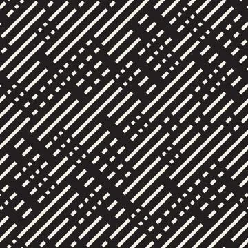 Black and White Irregular Dashed Lines Pattern. Abstract Vector Seamless Ba.. イラスト素材