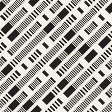 Black and White Irregular Dashed Lines Pattern. Abstract Vector Seamless Ba.. Stock Illustration