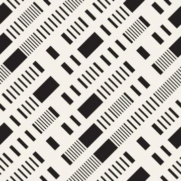 Black and White Irregular Dashed Lines Pattern. Abstract Vector Seamless Ba.. イラスト素材