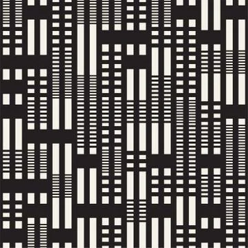 Black and White Irregular Dashed Lines Pattern. Abstract Vector Seamless Ba.. Stock Illustration