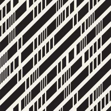 Black and White Irregular Dashed Lines Pattern. Abstract Vector Seamless Ba.. Stock Illustration