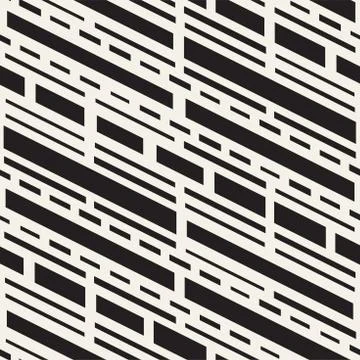 Black and White Irregular Dashed Lines Pattern. Modern Abstract Vector Seam.. Stock Illustration