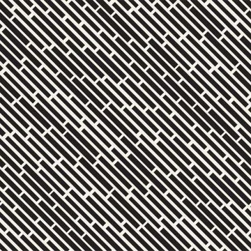 Black and White Irregular Dashed Lines Pattern. Modern Abstract Vector Seamle Stock Illustration