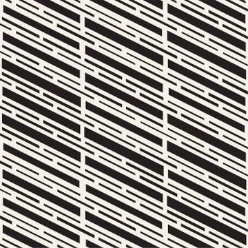Black and White Irregular Dashed Lines Pattern. Modern Abstract Vector Seamle Stock Illustration