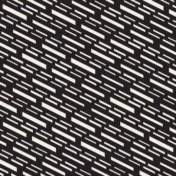 Black and White Irregular Dashed Lines Pattern. Modern Abstract Vector Seamle Stock Illustration