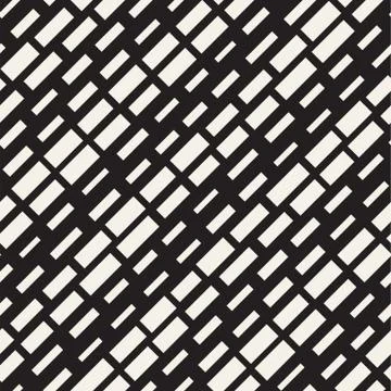 Black and White Irregular Dashed Lines Pattern. Modern Abstract Vector Seamle Stock Illustration