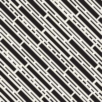 Black and White Irregular Dashed Lines Pattern. Modern Abstract Vector Seamle Stock Illustration